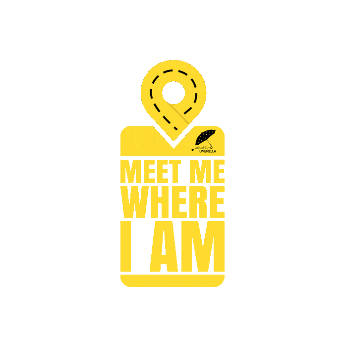Yellow location pin with an umbrella illustration.