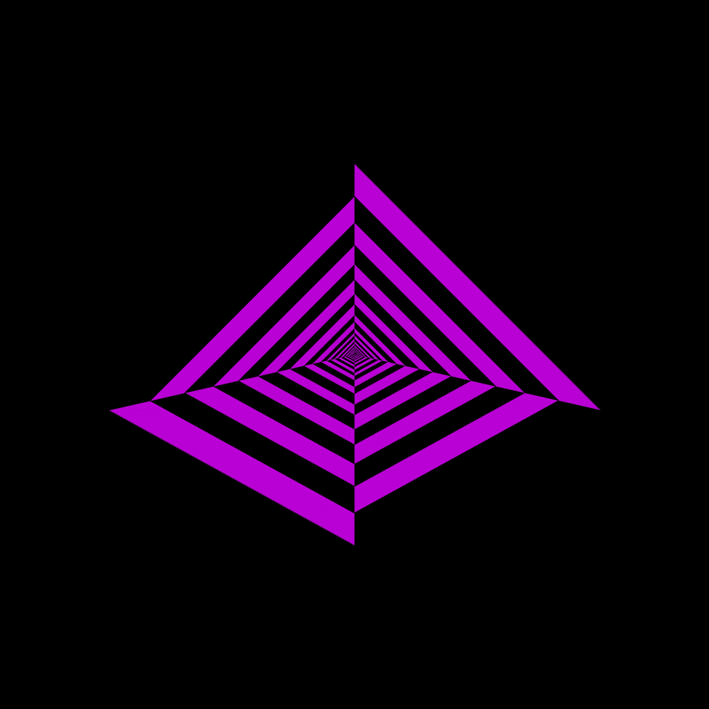 Purple geometric optical illusion against black background.