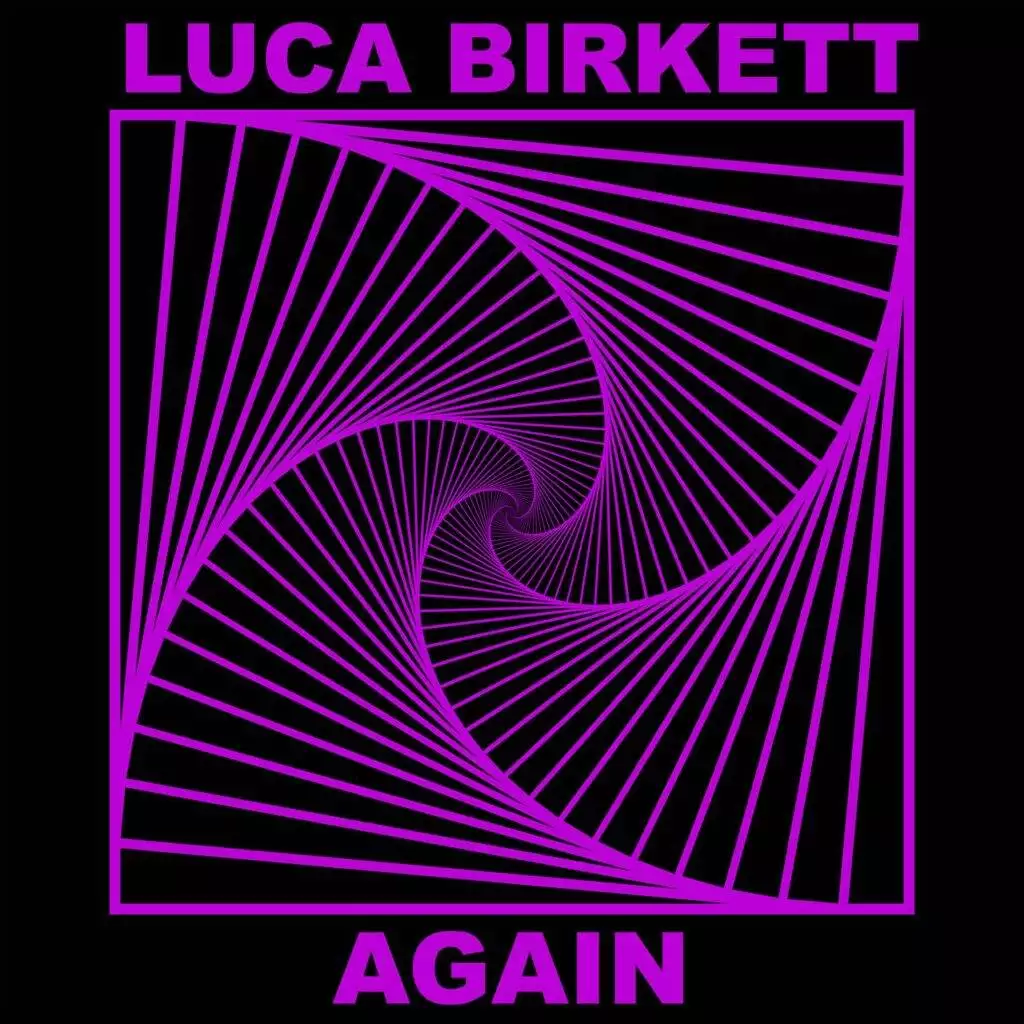 Purple abstract spiral design with text "Again